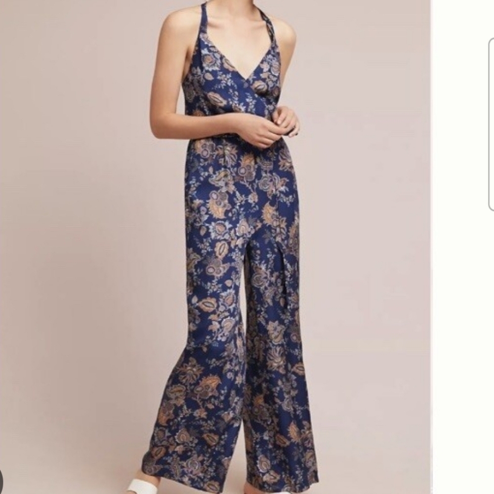 Anthropologie ETT TWA Blue Paisley Jumpsuit Size XL